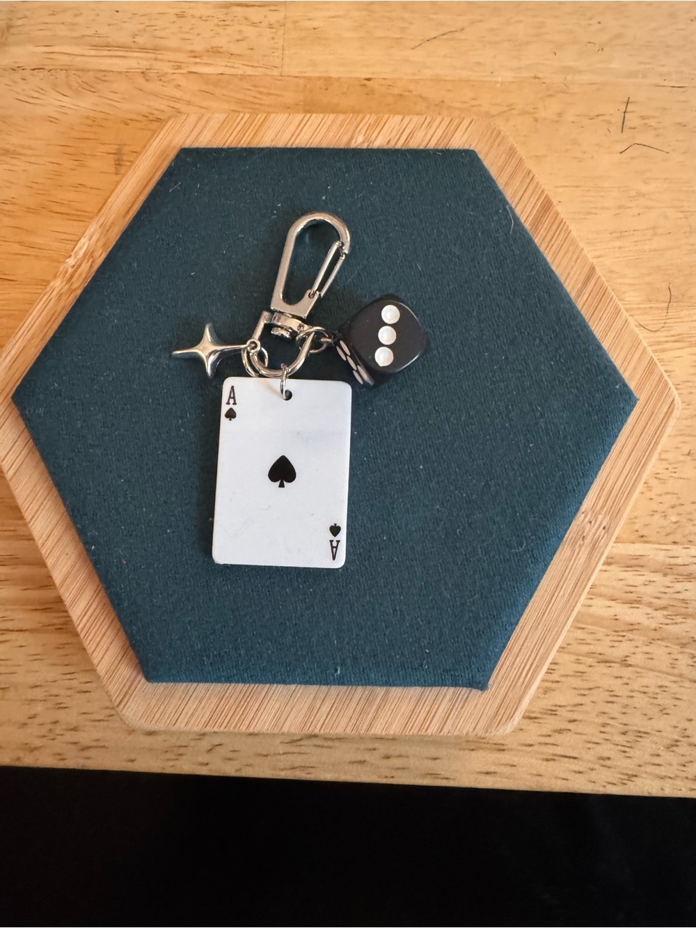 Ace of Spades Keychain with Black Die Charm